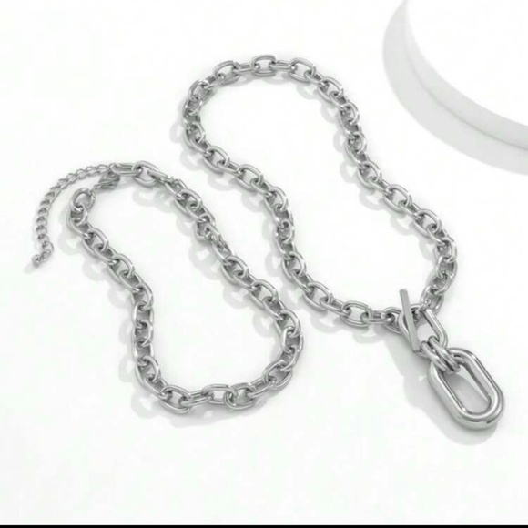 Silver 2pc Chain Toggle Pendant Necklace Set Layered Chunky Link Necklace - Picture 3 of 3